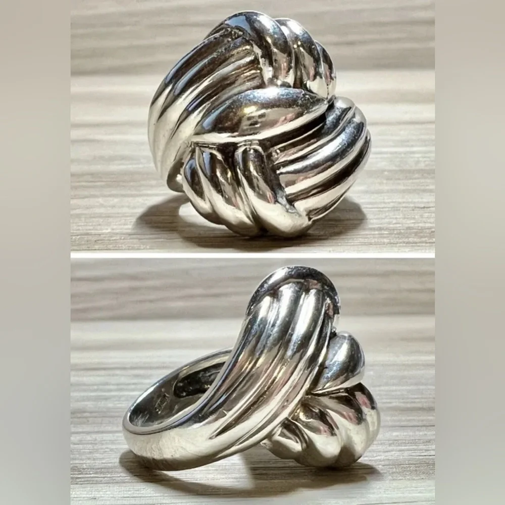 Vintage Designer Sterling Silver Modernist Fluted Woven Tall Dome Ring, Size 5.5